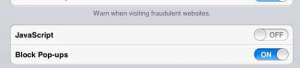 how to turn off javascript on the ipad 2