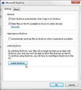 how to unlink a skydrive local folder