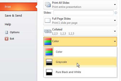 powerpoint 2010 print grayscale