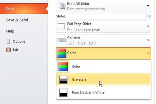 powerpoint 2010 print grayscale