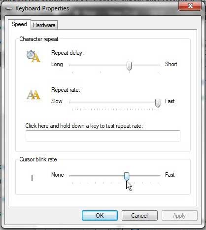how to change cursor blink rate in windows 7