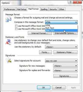 compose messages in plain text in outlook 2003