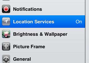 location services menu on ipad