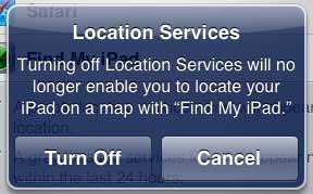 disable ipad 2 location services