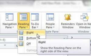 reading pane or preview panel is gone in outlook 2010