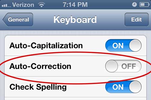 how to turn off auto correct for text messaging on the iphone 5