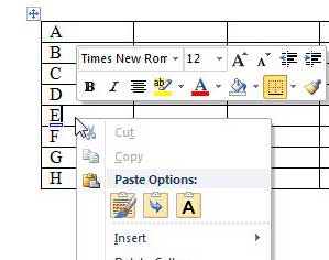 right-click your target row in the table