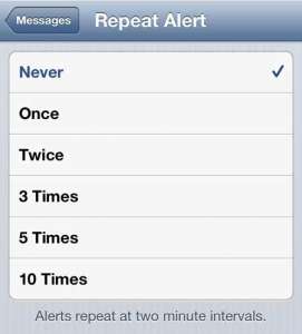 how to turn off repeat message alerts on the iphone 5