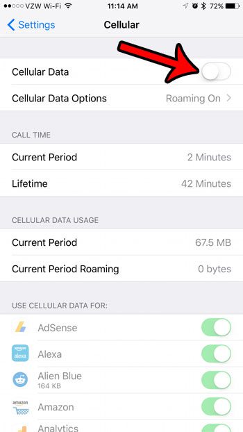 how to turn off data on an iPhone 5