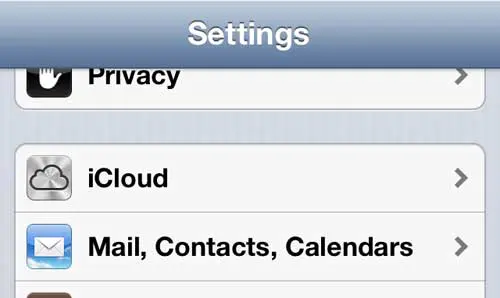 open the iCloud menu on the iPhone