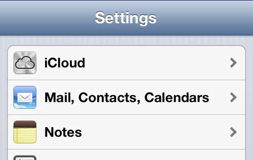 Select the "Mail, Calendars, Contacts" option