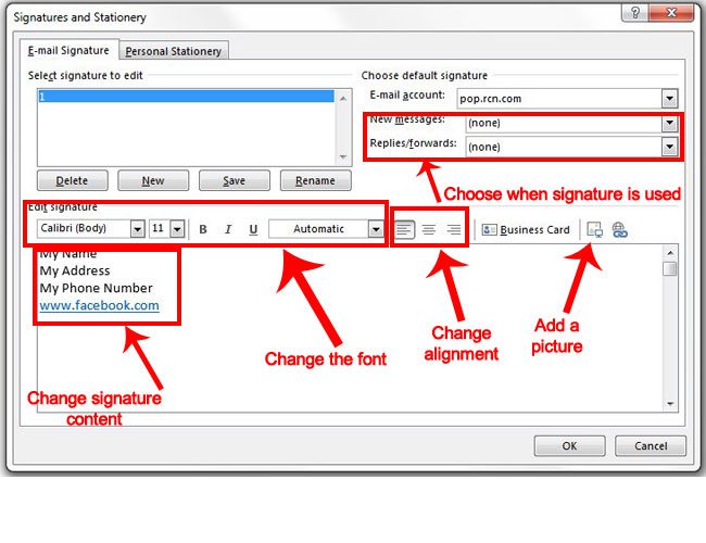 how to change a signature in outlook 2013