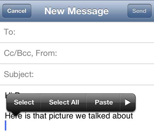 Tap the right arrow if there is already text in the message body
