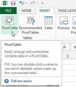 Click Insert, then PivotTable