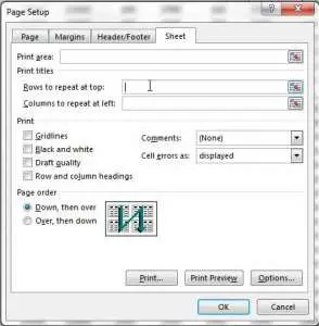 click inside the rows to repeat at top field