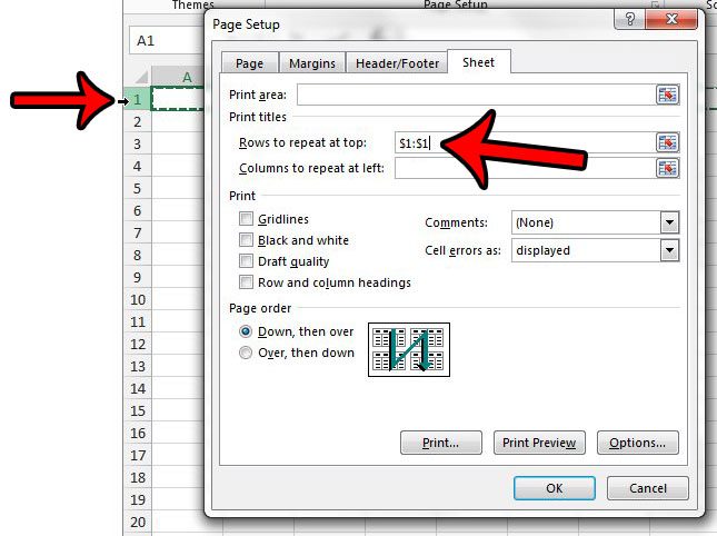 ho wto repeat rows at top of excel page - step 3