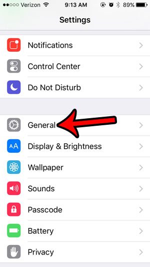 Open the iOS 9 General menu