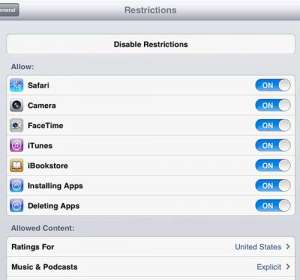 how to enable restrictions on the ipad