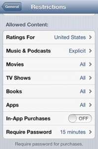disable in-app purchases on the iphone 5