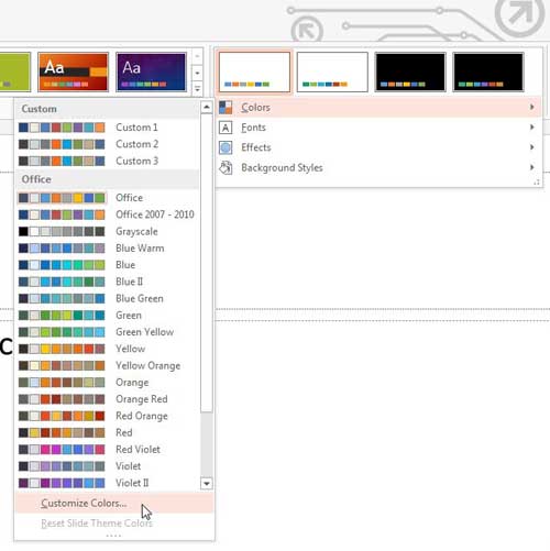 click colors, then customize colors