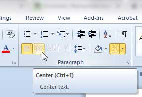 center the table in word 2010