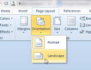 switch to landscape orientation in word 2010