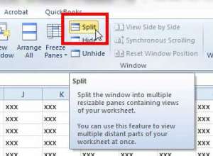 remove a split screen in excel 2010