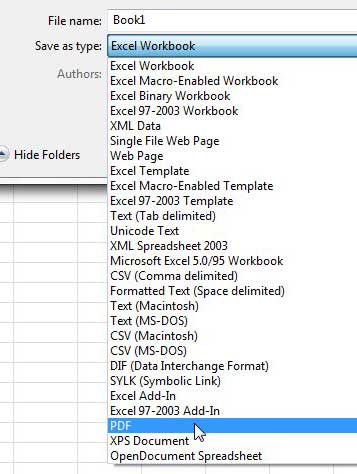 select the PDF option from the file type list