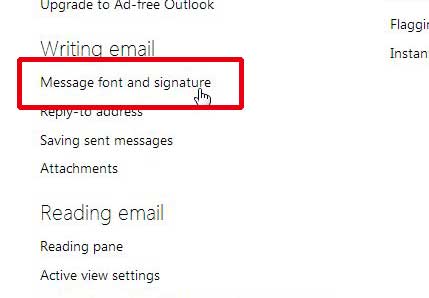 select the message font and signature option