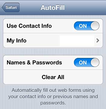 clear safari autofill iphone