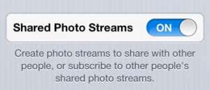 enable shared photo streams on the iphone 5