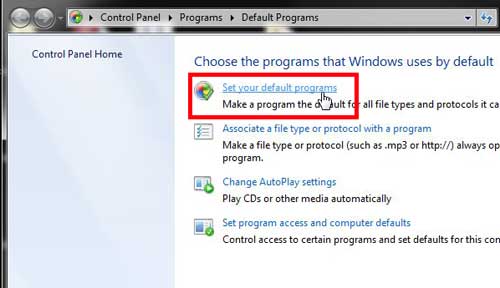 click the set default programs option
