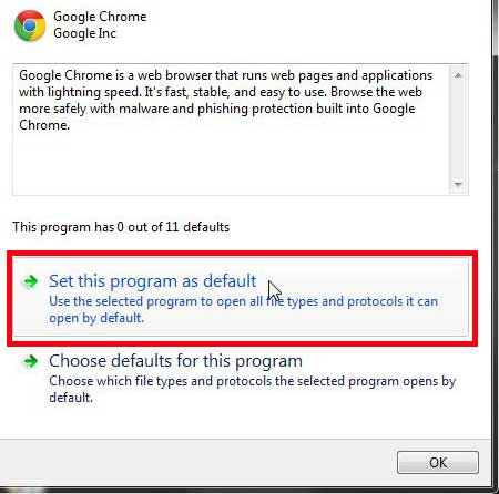 set chrome as default browser in windows 7