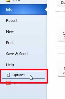 open the word options menu