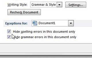 turn off spell check for only the current document