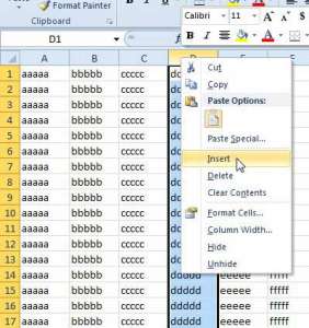 how to insert a column in excel 2010