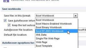 how to save as xls by default in excel 2010