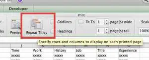 how to repeat rows at the top of every page in excel 2011