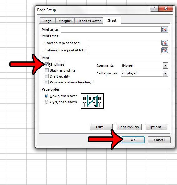 how to print gridlines in Excel 2013