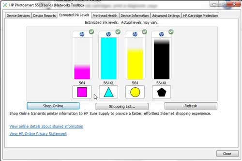 view your estimated ink levels