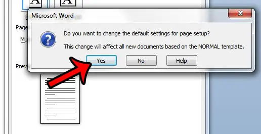 confirm the new default margin settings in word 2010