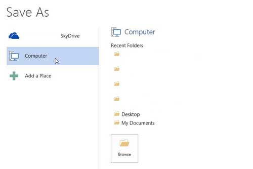 select the location for the file