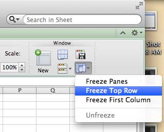 how to freeze the top row in excel 2011