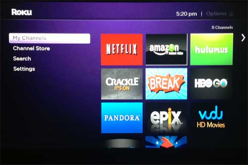 example of the roku 3 menu