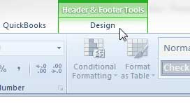 click the header and footer tools design tab