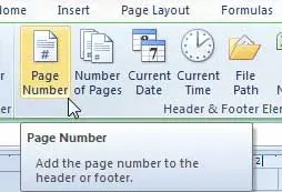 how to add a page number to the bottom in excel 2010