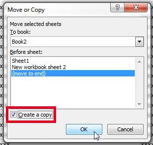 choose to create a copy, and select the location for the sheet in the second workbook