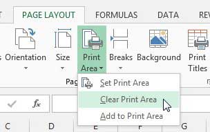 how to clear the print area