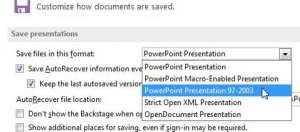 how to save as .ppt by default in powerpoint 2013