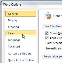 click save in the column at the left side of the word options window